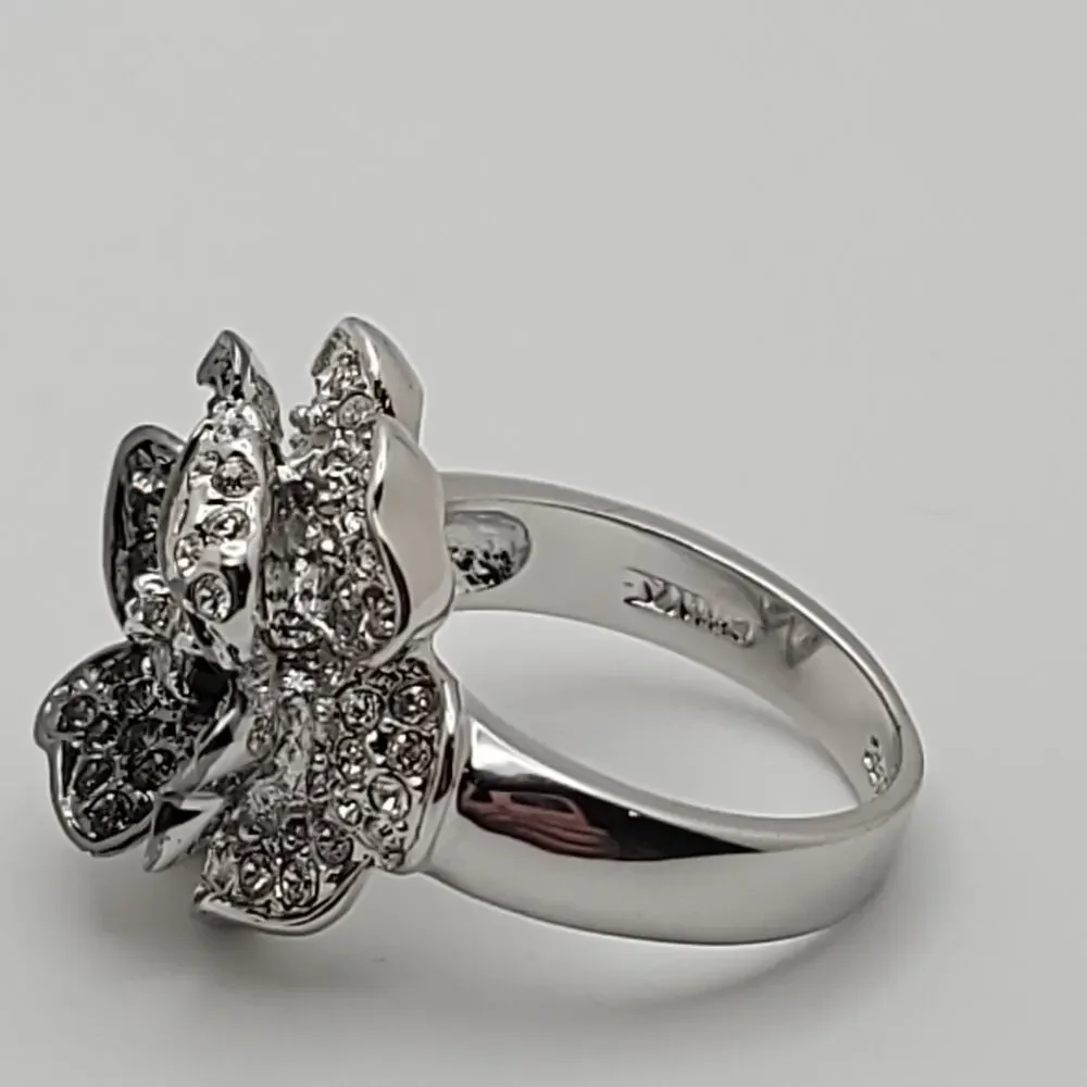 Vintage Nolan Miller Black & Clear Pave Crystal Flower Ring
